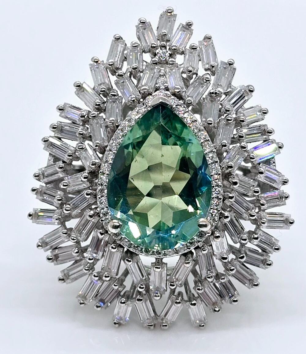 Peacock Quartz Moissanite 8.2 CTW Ring Size 6